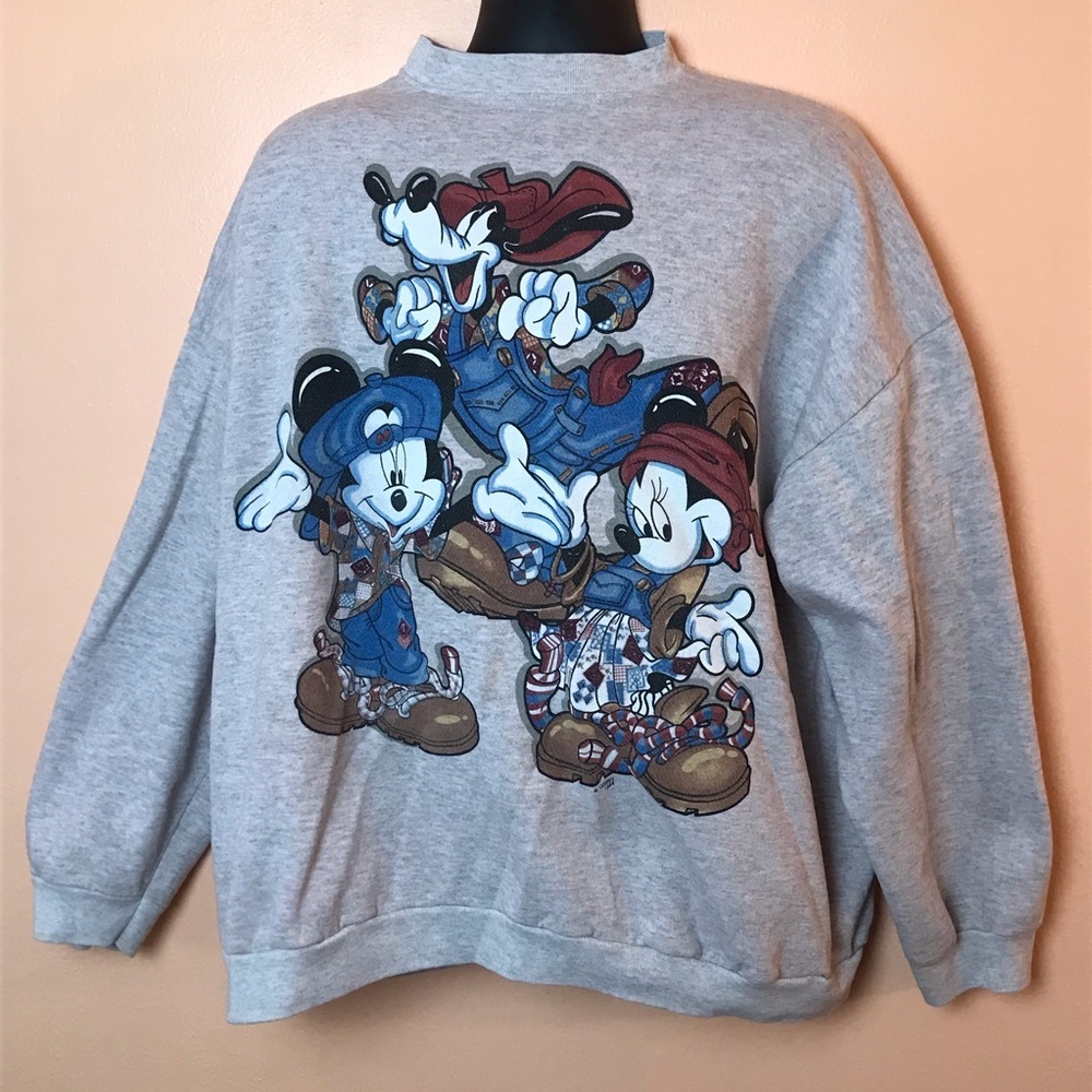 Mickey Unlimited Street Clothes Mickey Minnie Goofy Gray Sweatshirt 3XL Vintage